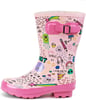 ALEADER Kids Waterproof Rubber Rain Boots for Girls Boys  Toddlers with Fun Prints  HandlesPinkPrinted