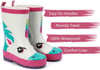 ALEADER Kids Waterproof Rubber Rain Boots for Girls Boys amp Toddlers with Fun Prints amp HandlesWhiteUnicorn