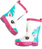 ALEADER Kids Waterproof Rubber Rain Boots for Girls Boys amp Toddlers with Fun Prints amp HandlesWhiteUnicorn