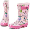 ALEADER Kids Waterproof Rubber Rain Boots for Girls Boys ampamp Toddlers with Fun Prints ampamp Handles