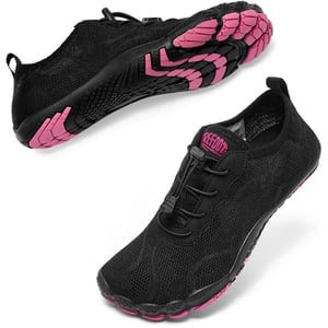 hiitave Womens Water Shoes Quick Dry Barefoot for Swim Diving Surf Aqua Sports Pool Beach Walking YogaBlackFushia