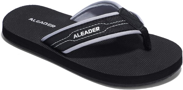 ALEADER Kids Flip Flops Sandals Lightweight Thong Sandals BeachPool Youth Slides Little KidBig KidBlackGrey