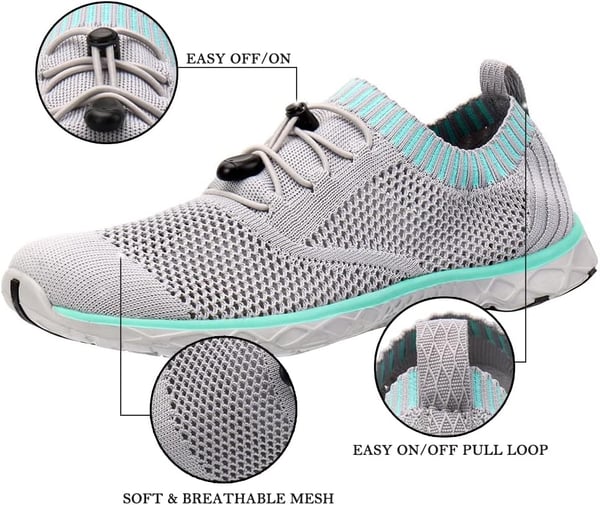 ALEADER Womens Lightweight Aqua Water Shoes Slipon Quick Drying Swim ShoesGrayAqua Sky