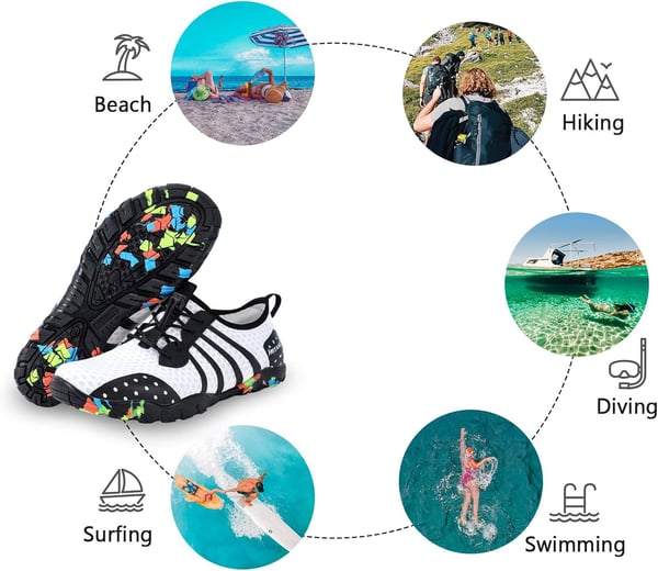 HIITAVE Womens Aqua Beach Water Shoes Quick Dry Barefoot Swim Socks for Surf Pool River Walking Diving Water SportsWhiteBlack