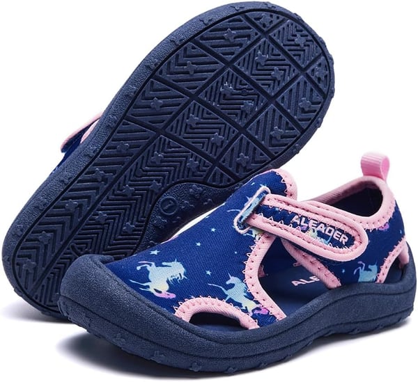 ALEADER Toddler BoysGirls Water Shoes Kids Swim Beach SandalsNavy PinkUnicorn