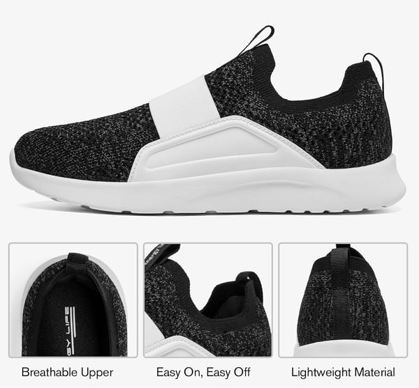 ALEADER Womens Casual SlipOn Walking Sneakers Comfort Knit Tennis Walking ShoesBlackWhite