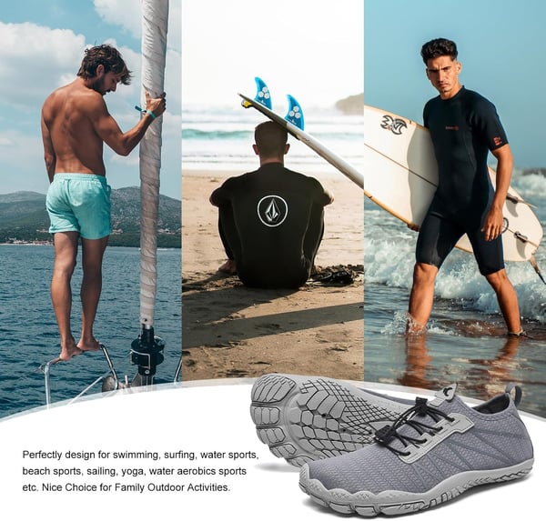 HIITAVE Men Barefoot Water Shoes Beach Aqua Socks Quick Dry for Outdoor Sport Hiking Swiming SurfingDark Gray