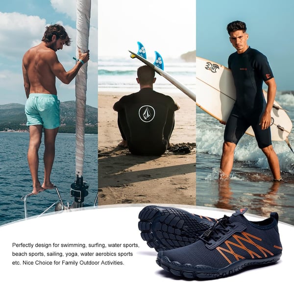 HIITAVE Men Barefoot Water Shoes Beach Aqua Socks Quick Dry for Outdoor Sport Hiking Swiming SurfingNavy Orange