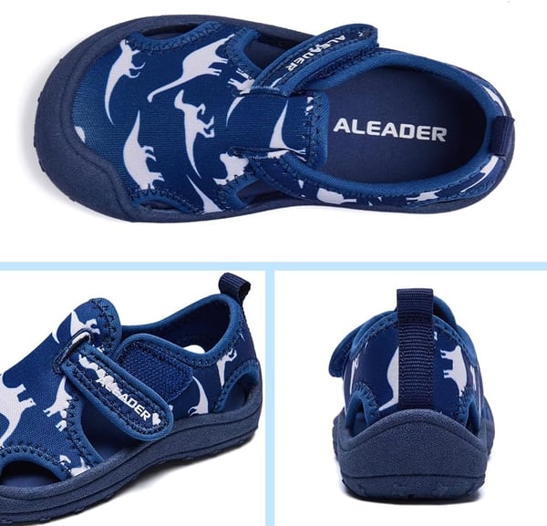 ALEADER Toddler BoysGirls Water Shoes Kids Swim Beach SandalsNavyDinosaur