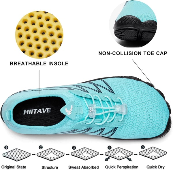 hiitave Womens Water Shoes Quick Dry Barefoot for Swim Diving Surf Aqua Sports Pool Beach Walking YogaBlue Black