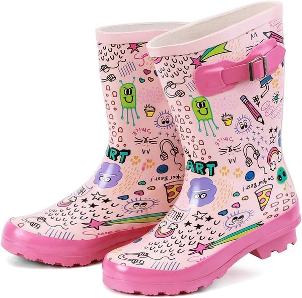 ALEADER Kids Waterproof Rubber Rain Boots for Girls Boys ampamp Toddlers with Fun Prints ampamp Handles