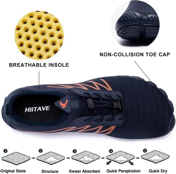 HIITAVE Men Barefoot Water Shoes Beach Aqua Socks Quick Dry for Outdoor Sport Hiking Swiming SurfingNavy Orange