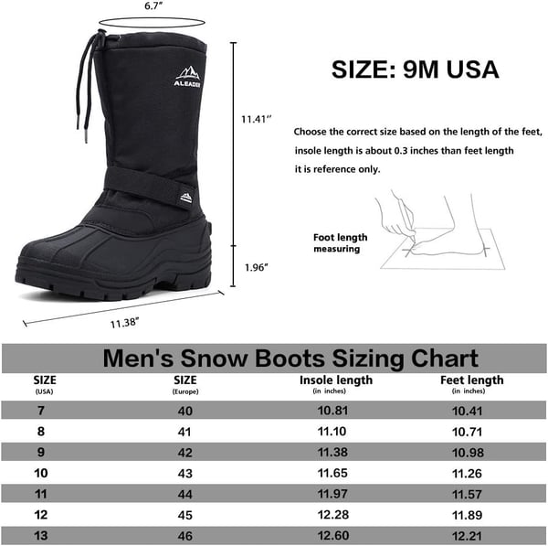 ALEADER Mens Winter Waterproof Insulated Shell Warm Inner Comfortable Outdoor Snow BootsBlackBuckle