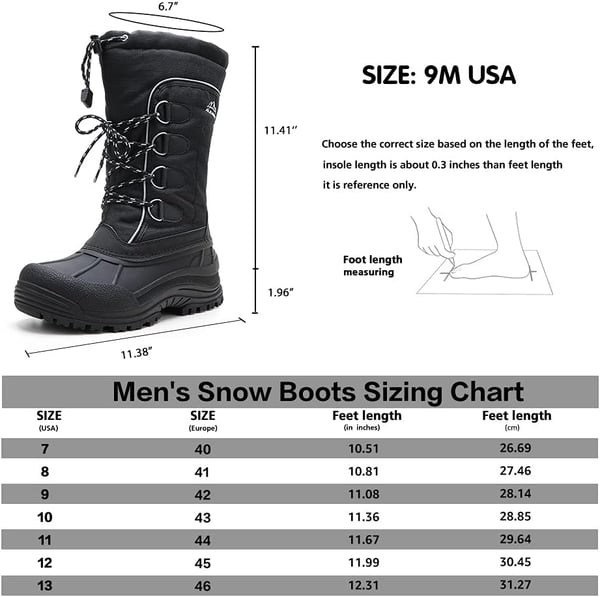 ALEADER Mens Winter Waterproof Insulated Shell Warm Inner Comfortable Outdoor Snow BootsBlackLace