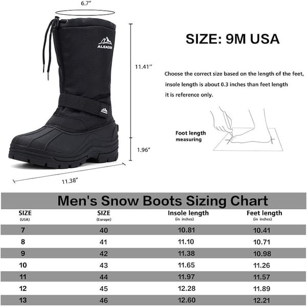 ALEADER Mens Insulated Waterproof Outdoor Warm Snow BootsBlackBuckle