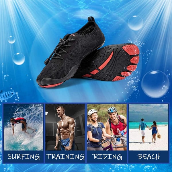 hiitave Womens Water Shoes Quick Dry Barefoot for Swim Diving Surf Aqua Sports Pool Beach Walking YogaBlackRed