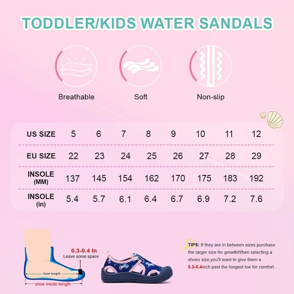 ALEADER Toddler BoysGirls Water Shoes Kids Swim Beach SandalsNavy PinkUnicorn