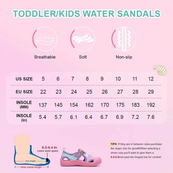 ALEADER Toddler BoysGirls Water Shoes Kids Swim Beach SandalsPink Rainbow