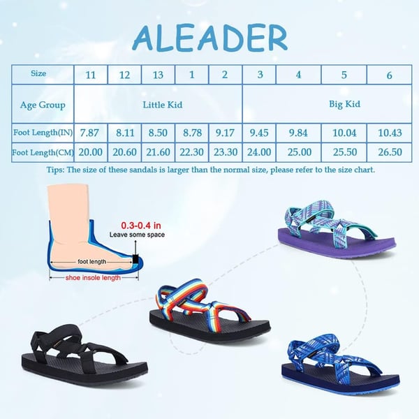 ALEADER UnisexChild Original Sandals  Lightweight Arch Support BoysampGirls Water Shoes  Adjustable 2 Strap Beach SandalLittle KidBig KidRainbow