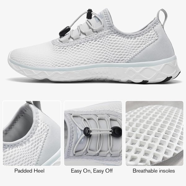 ALEADER Womens Stylish Water Shoes QuickDry Xdrain Water Sneakers Lightweight  Comfort FootedWhiteLtgray