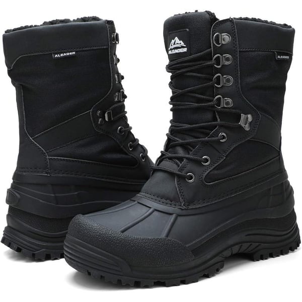 ALEADER Mens Waterproof Insulated Winter Snow BootsBlack Canvas02