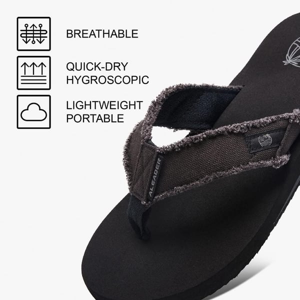 ALEADER Mens Canvas Flip Flops Beach Thong Sandals Lightweight amp ComfortBlack