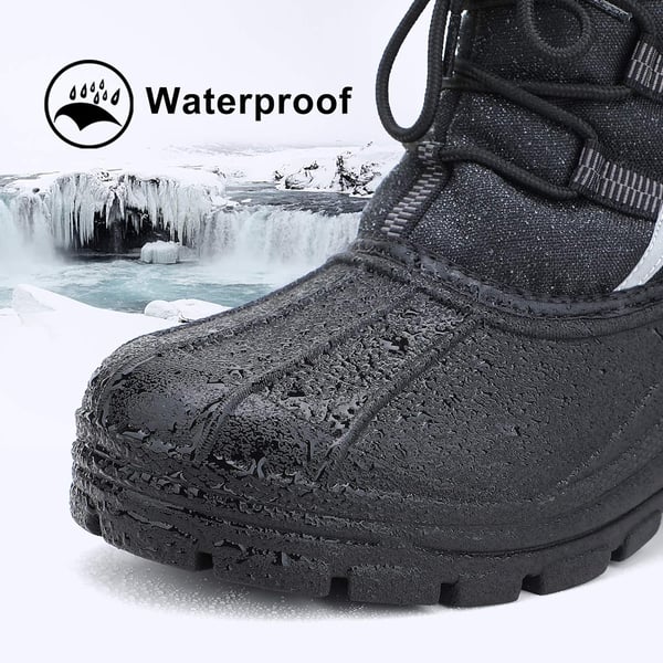 ALEADER Mens Winter Waterproof Snow Boots Insulated Shell Comfort Warm InnerBlackElastic Lace