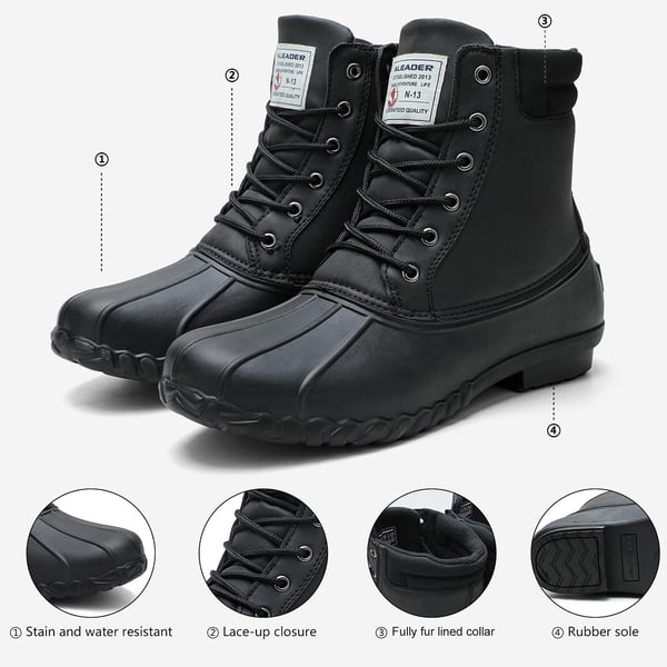 ALEADER Mens Duck Boot  Waterproof Shell  Fur Lined Insulated Winter Snow BootUltra Black