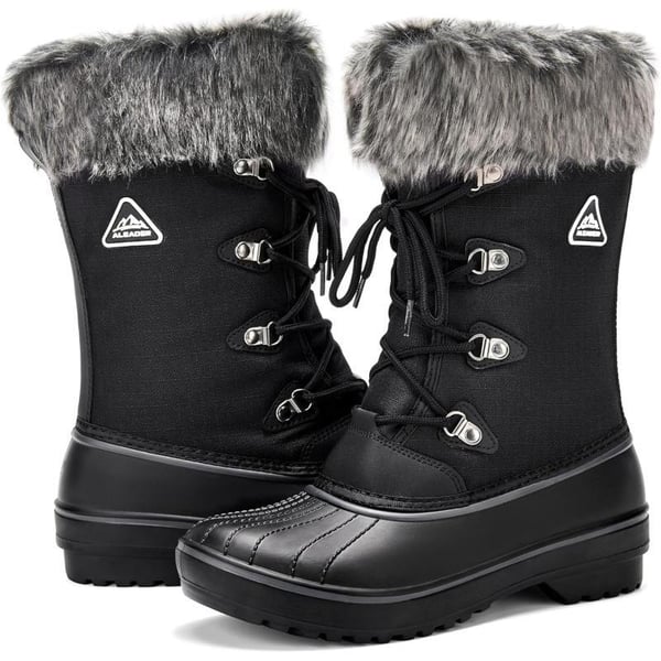 ALEADER Womens Warm Faux Fur Lined Mid Calf Winter Snow BootsBlack