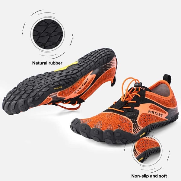 imageALEADER hiitave MenWomens Minimalist Barefoot Trail Running Shoes Wide Toe Glove Cross Trainers Hiking Shoes OrangeBlack US 95 Men