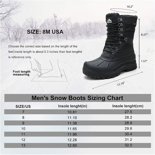 ALEADER Mens Waterproof Insulated Winter Snow BootsBlack Canvas02