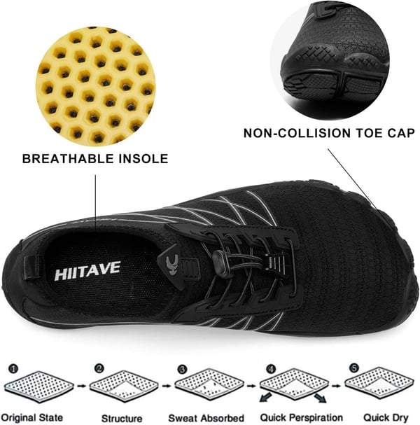 hiitave Womens Water Shoes Quick Dry Barefoot for Swim Diving Surf Aqua Sports Pool Beach Walking YogaWblack