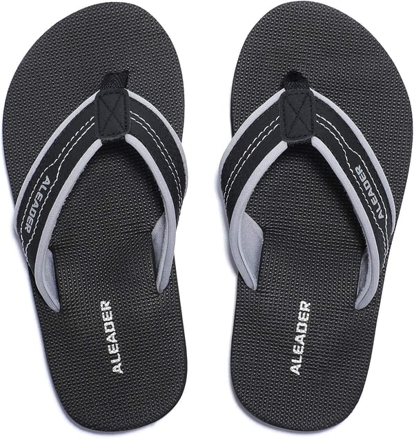 ALEADER Kids Flip Flops Sandals Lightweight Thong Sandals BeachPool Youth Slides Little KidBig KidBlackGrey