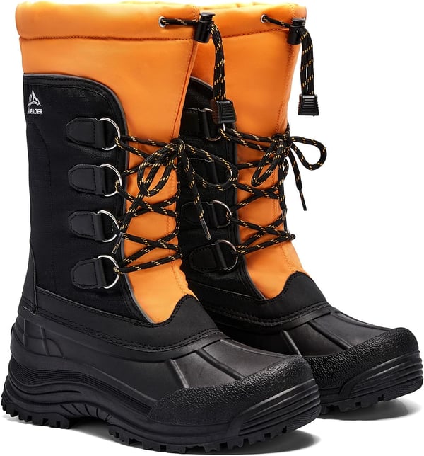 ALEADER Mens Winter Waterproof Insulated Shell Warm Inner Comfortable Outdoor Snow BootsBlackOrange