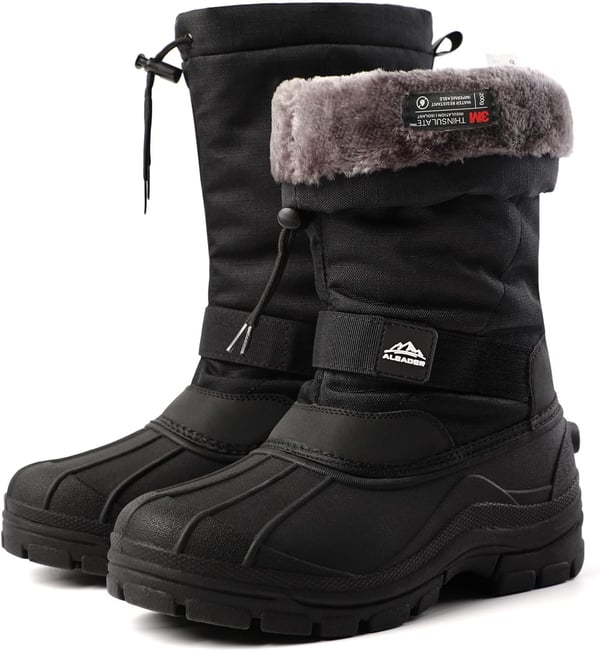 ALEADER Mens Insulated Waterproof Outdoor Warm Snow BootsBlackBuckle