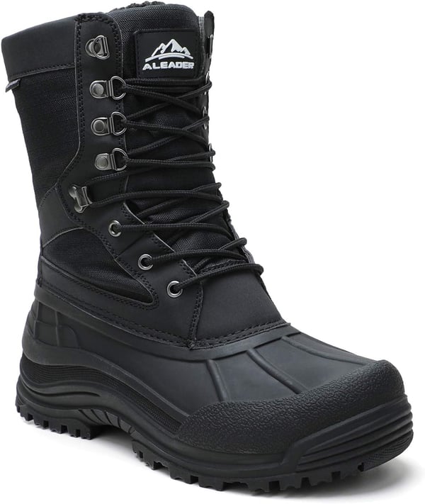 ALEADER Mens Waterproof Insulated Winter Snow BootsBlack Canvas02