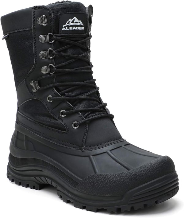 ALEADER Mens Waterproof Winter Snow Boots ThinsulateBlack Canvas02