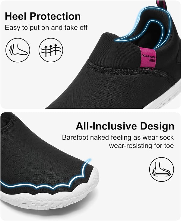 Womens Hydro Barefoot Water Shoes  Ultra Lightweight Drain Sole  QuickDry Tech Upper  Beach amp River Water ShoeBlack