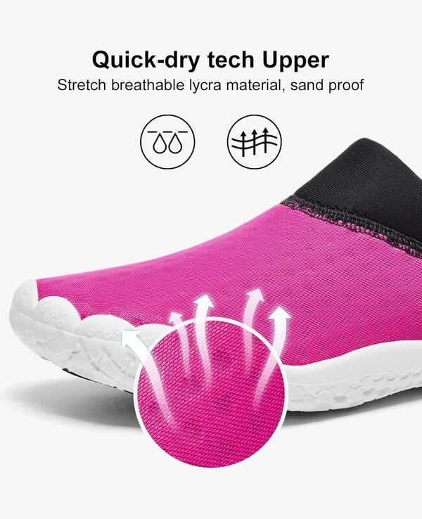 Womens Hydro Barefoot Water Shoes  Ultra Lightweight Drain Sole  QuickDry Tech Upper  Beach  River Water ShoeBlackFushia