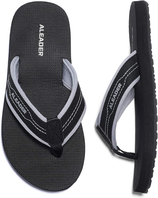 ALEADER Kids Flip Flops Sandals Lightweight Thong Sandals BeachPool Youth Slides Little KidBig KidBlackGrey