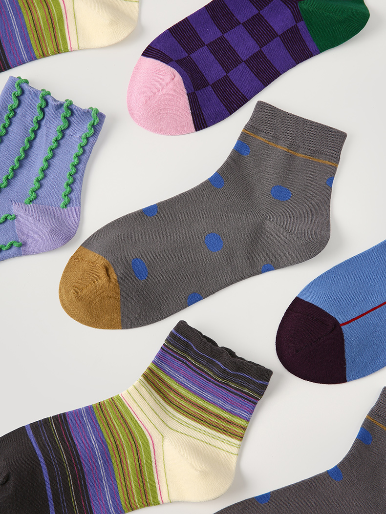 LL Socks Women Ankle Socks Spring Wishes Polka Dot Stripes Socks 5 Pairs
