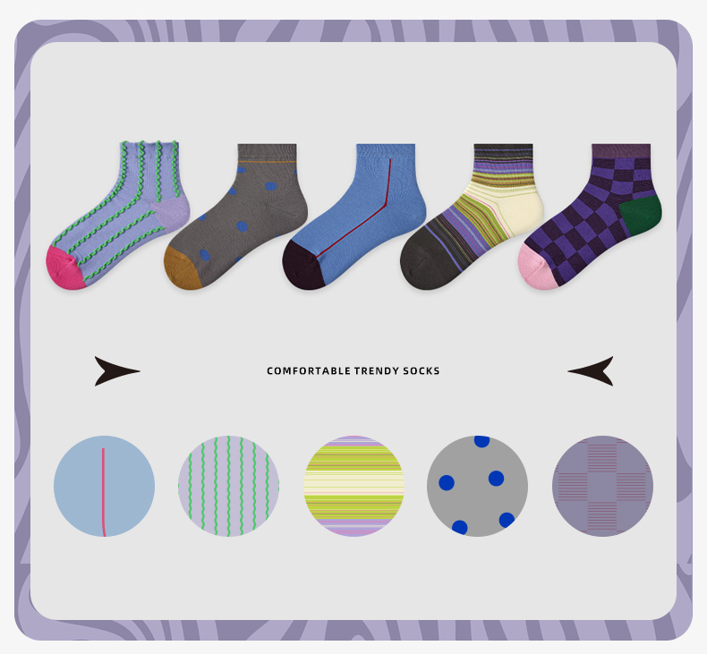 LL Socks Women Ankle Socks Spring Wishes Polka Dot Stripes Socks 5 Pairs
