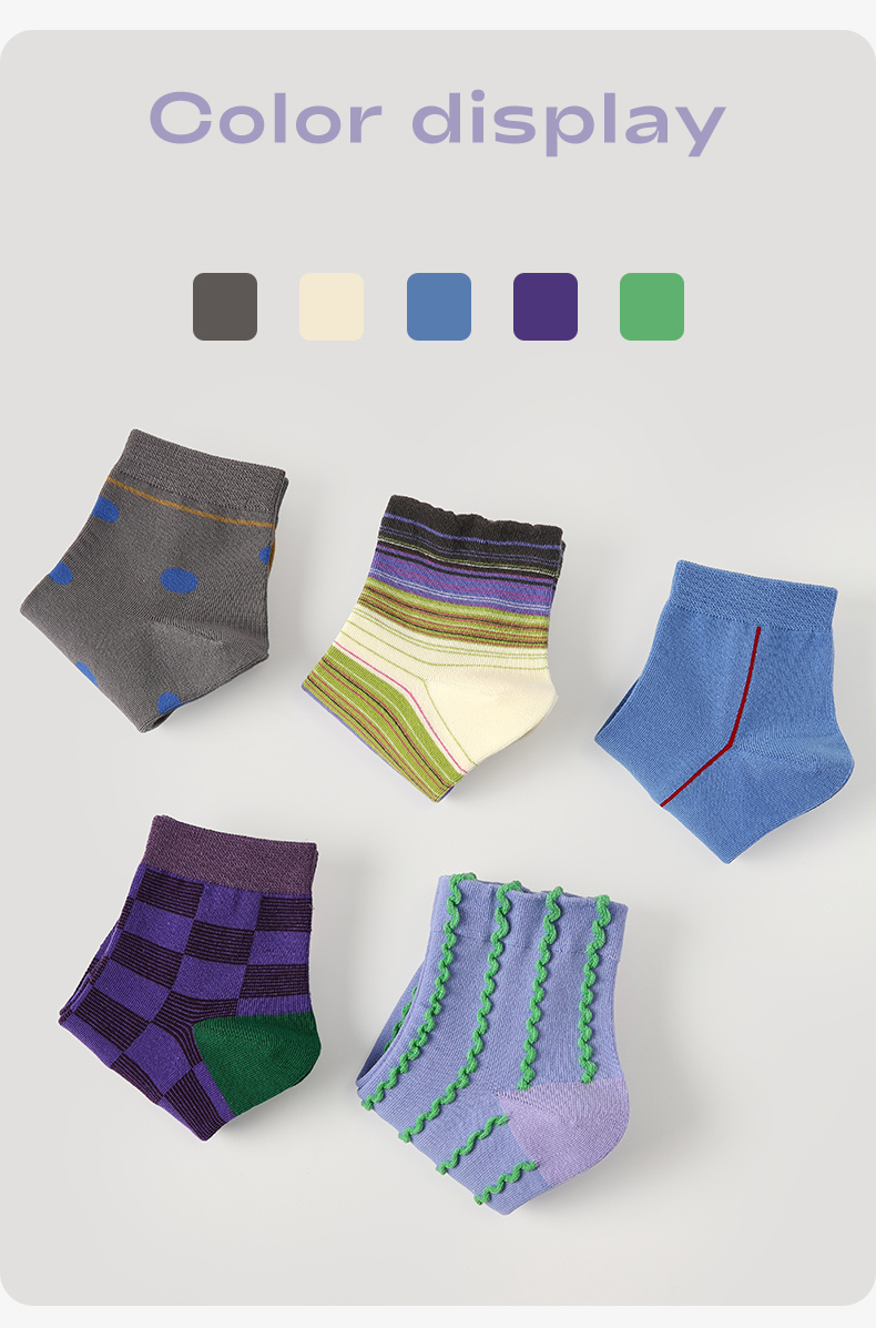 LL Socks Women Ankle Socks Spring Wishes Polka Dot Stripes Socks 5 Pairs