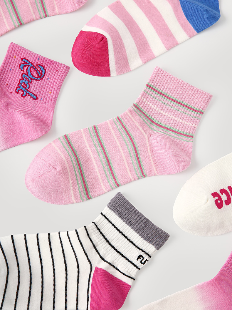 LL Socks Women Ankle Socks Time Speaks Silently Pink Letter Stripes Socks 5 Pairs