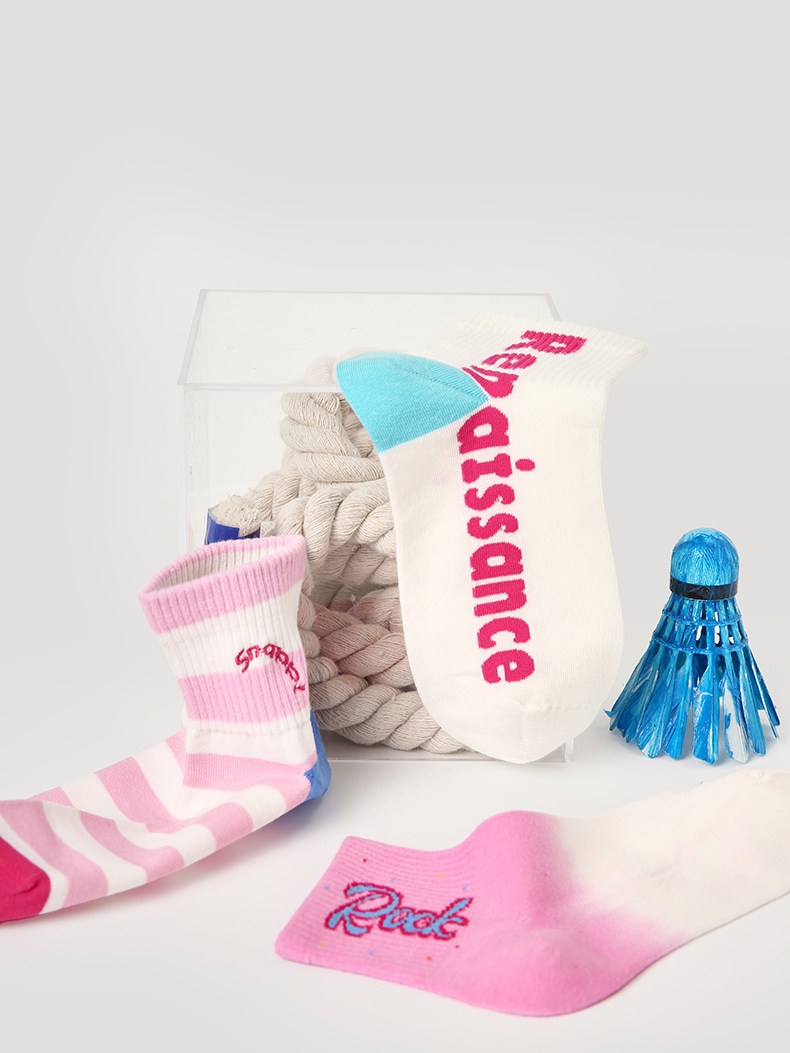 LL Socks Women Ankle Socks Time Speaks Silently Pink Letter Stripes Socks 5 Pairs