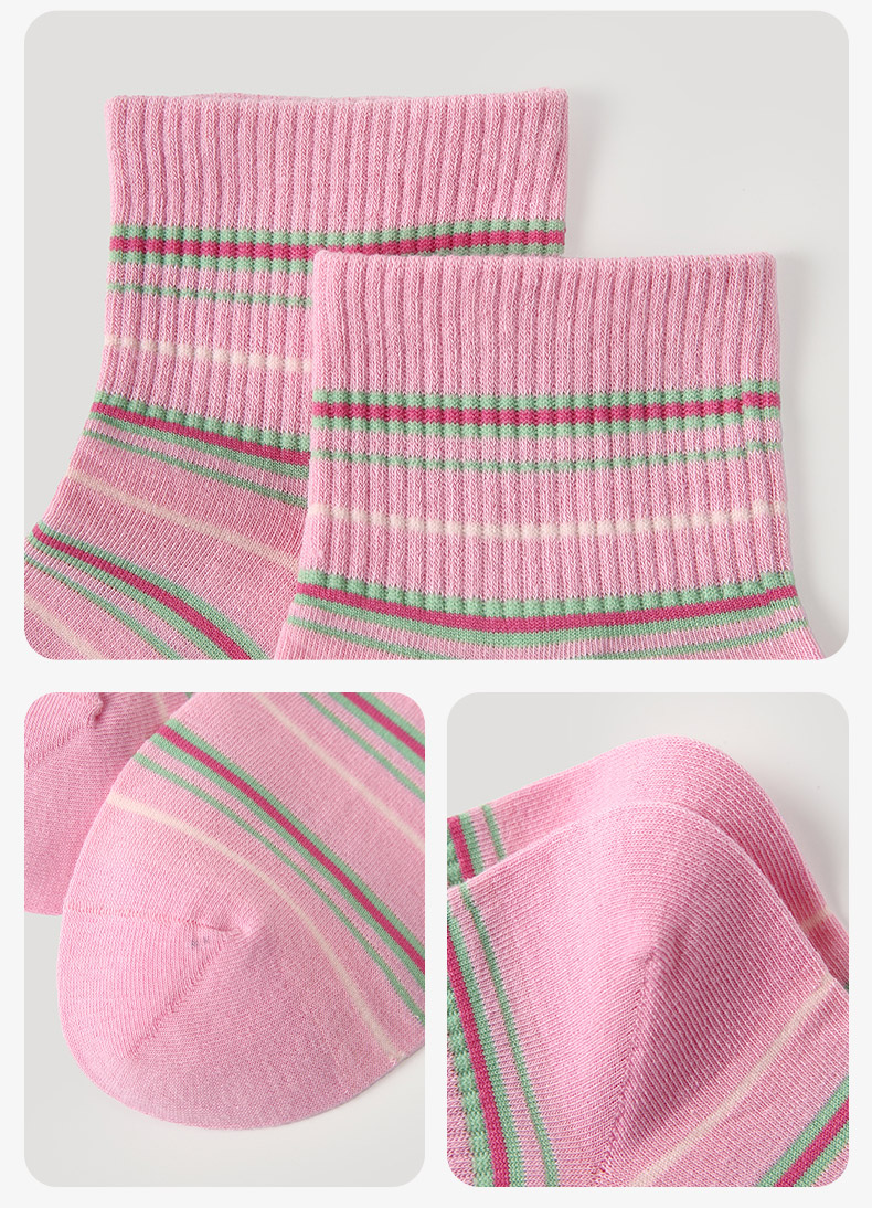 LL Socks Women Ankle Socks Time Speaks Silently Pink Letter Stripes Socks 5 Pairs