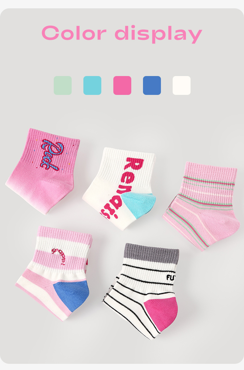LL Socks Women Ankle Socks Time Speaks Silently Pink Letter Stripes Socks 5 Pairs