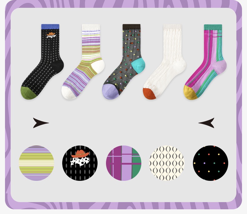 LL Socks Women Crew Socks Butterflies and Dreams Cute Stripes Polka Dot Socks 5 Pairs