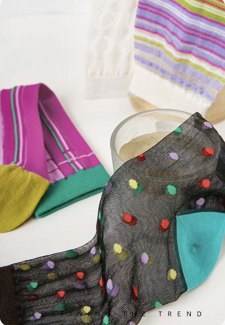 LL Socks Women Crew Socks Butterflies and Dreams Cute Stripes Polka Dot Socks 5 Pairs