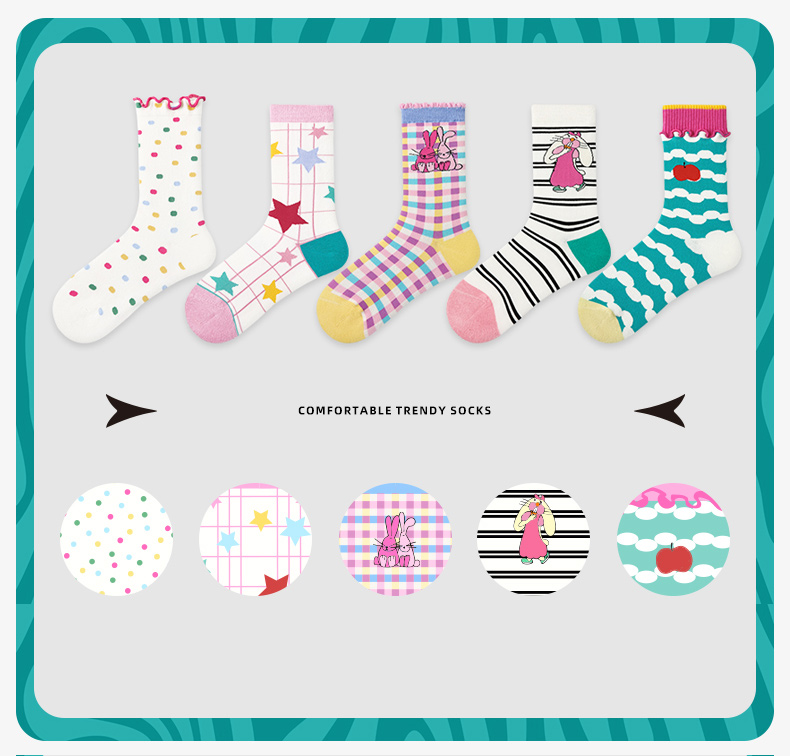 LL Socks Women Crew Socks Colorful Fairy Tale Animal Happy Style Socks 5 Pairs